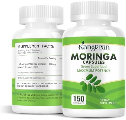 Moringa Capsules with Pure Moringa Powder | Skin Health and Immune Support | Non GMO, Gluten Free（150PCS）