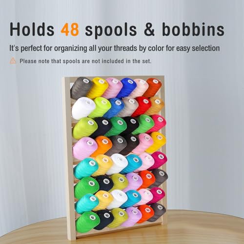 Image of Wooden Thread Holder,48 Spool Wooden Thread Rack Wall Mounted Sewing Thread Holder with Screws Multi Purpose Sewing Thread Holder Organizer for Embroidery Sewing Threads Hair Band US(48 axis)