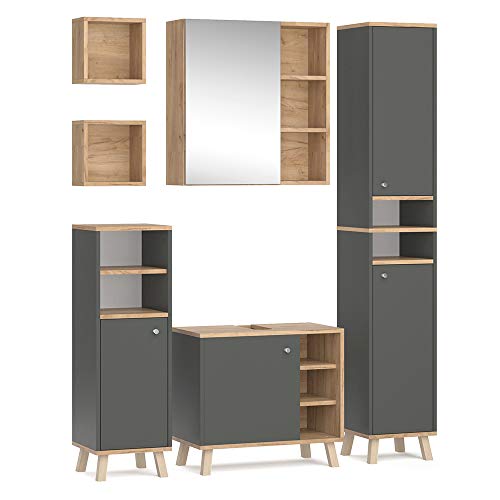 Vicco Badmöbel-Set Anthrazit Senyo, bestehend aus Bad Spiegelschrank,...