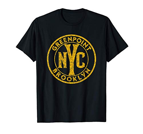Greenpoint Brooklyn NYC Vintage Sign Distressed Amber Print T-Shirt