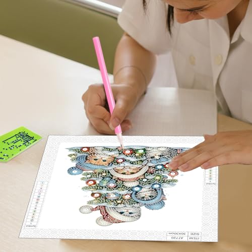 Image of 5D Special Shape Diamond Art Kits for Beginners, Diamond Art Painting Kits for Adults, Crystal Rhinestones Diamond Painting for Home Wall Christmas Decoration Gift 12x12 inch, Christmas Tree and Cats