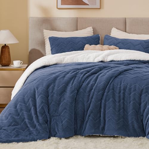 Image of BEDELITE Fluffy Sherpa King Comforter Set,Navy Blue