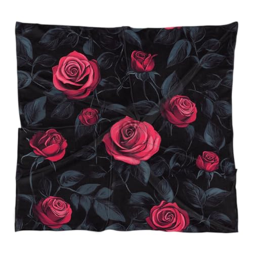 Square Head Scarf Red Rose Flowers Bandana Silk Feel Like Hair Wrap Shawl Lightweight Scarves Fashion Accessories for Women Girls