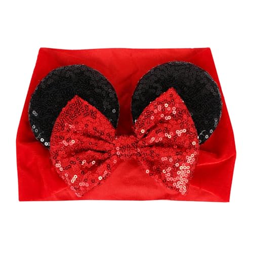 Mouse Ears Headband, Mouse Ears Sequins Bows Fabric Elastic Head Wrap for Care Hair Care Hairbands