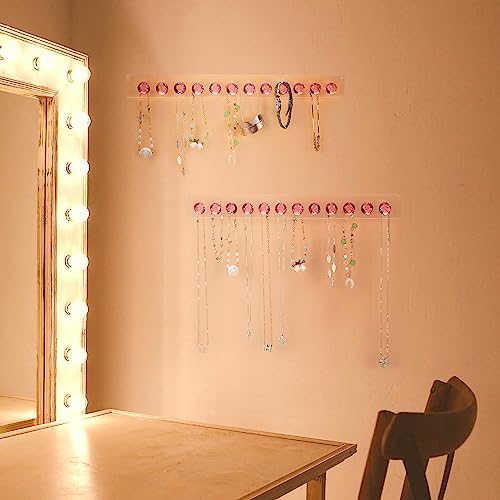 Newellsail Halsketten-Aufhänger Acryl-Halskettenhalter Wandmontage Schmuck-Organizer mit 12 Diamant Form Haken für Halsketten, Armbänder, Ketten, Ohrringe, 2 Stück (Rosa)