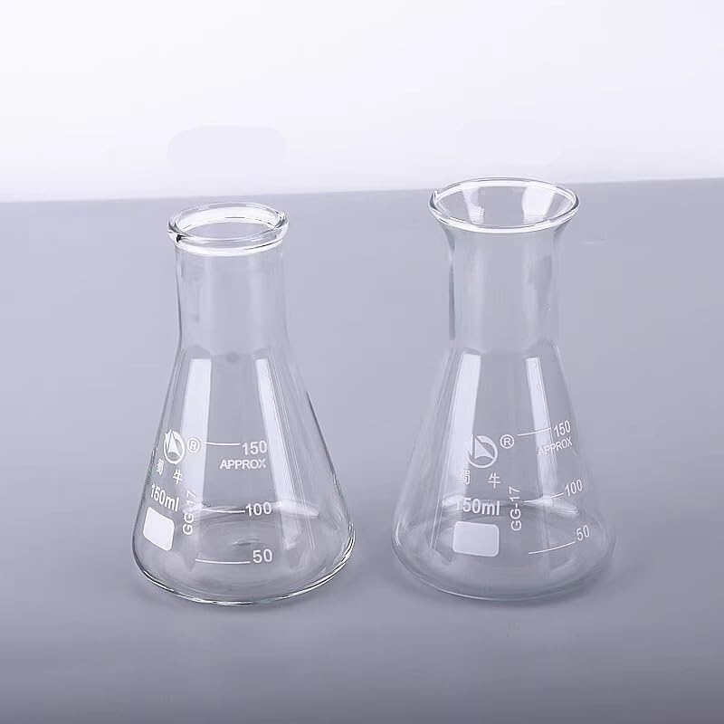 Juego de 2 Matraces Erlenmeyer de Vidrio con Tapones de Silicona Matraces Cónicos de Boca Ancha para Laboratorio 50–5000ml(Trumpet mouth 3000ml)