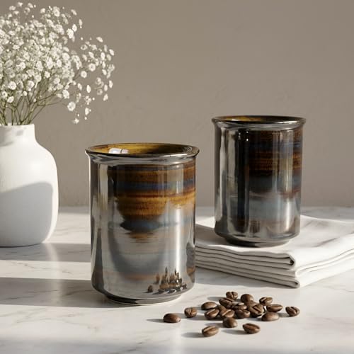 Image of SNS Ceramic Tumbler Set of 2 | Handmade Studio Pottery Drinkware for Water, Juice, Lassi, Cold Coffee & Milk | Premium Hot & Cold Beverage Glass for Home & Gifting (Smoked Amber Tumbler)