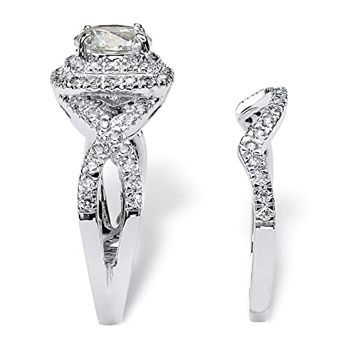 Palm Beach Jewelry Platinum over Sterling Silver Round Cubic Zirconia 2 Piece Crossover Halo Bridal Ring Set2