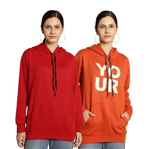 Image of Mack Jonney Printed Hooded Cotton Fleece Sweatshirt for Women (Pack of 2)-MACK50866