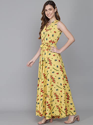 Image of Rudraaksha Women's Printed Maxi Dress Sleeveless Fit & Flare Long Dress || Western Dress for Women || Stylish Maxi Dress Dress || Summer Dress || Boho Printed Dress for Women