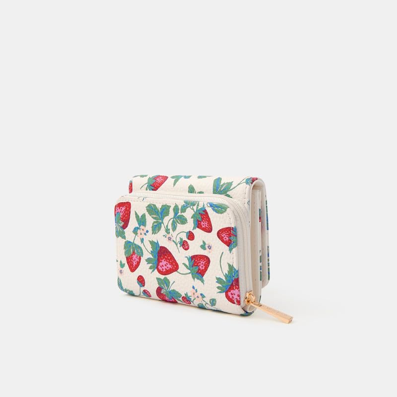 Image of Accessorize London Women's Cream Strawberry Print Tri Fold Purse