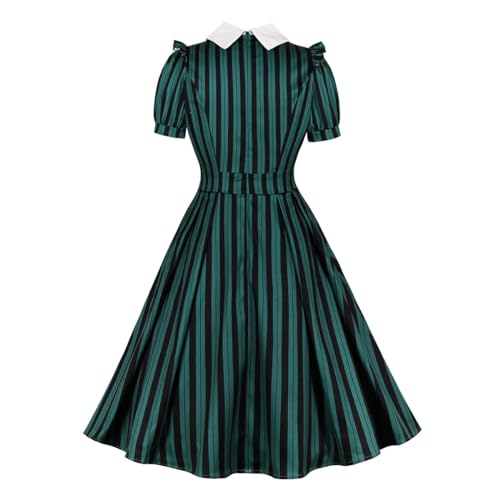 IWEMEK Black White Striped Dress for Women Short Sleeve 1950s Dresses for Women Tea Party Dress Rockabilly 1960s 50s Dresses2
