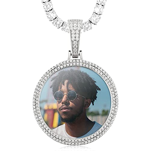 Custom 925 Sterling Silver Picture Necklace Personalized Photo Pendant Iced Out Round Gold Silver Memory Customized Picture Chains For Men Women