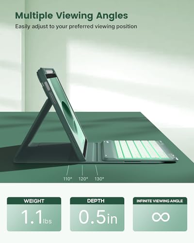 Image of typecase Folio Keyboard Case for iPad 10th Gen 10.9 inch (2022) and iPad 11th (A16, 2025), Magnetic Wireless Detachable Keyboard, 7-Color Backlight, Thin & Light, Pencil Holder - Midnight Green