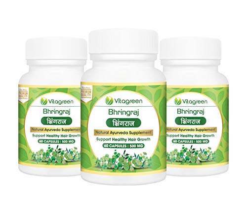 VitaGreen Bhringraj For Support Healthy Hair Growth, 500 mg, 180 Capsules (Pack of 3)