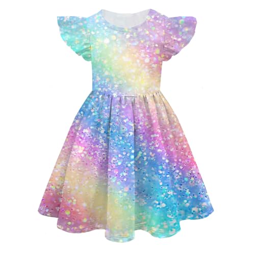Children‘s Colorful Milk Silk Ruffle Sleeve Summer Casual Dress for Girl Toddler Christmas