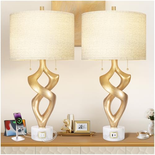 Scenekoy Sculptural Resin Table Lamp Set of 2 with USB