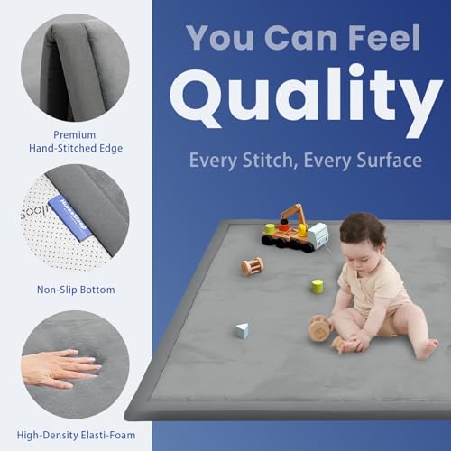 Image of Huloo Sleep Large 79 inchx110 inch Baby Activity Play Mat for Floor (Dark Gray)