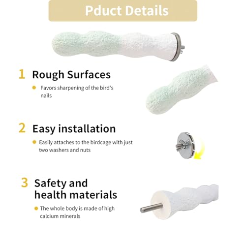 Image of Bird Perches for Cage, Abrasive Surface High Calcium Mineral Parrot Perch Stand - Bird Nail File for Claw & Beak Health, Colorful Ceramic Bird Cage Accessories (Green, Coral)