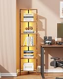 Picture of TUTOTAK Corner Shelf with LED Light, 6-Tier Corner Bookshelf for Small Space, Narrow Display Corner Shelf Stand with Storage Rack, for Living Room, Bedroom, Brown BS05BC006L