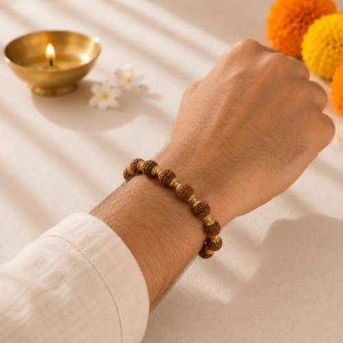 Image of Natural Rudraksha Beaded Bracelet for Men & Women | Spiritual Prosperity & Positive Energy Accessory