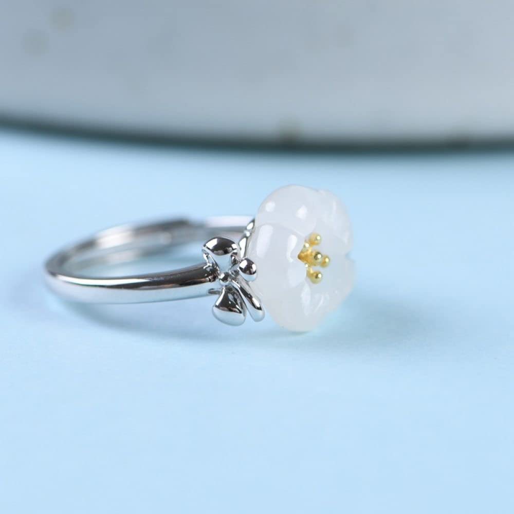 Anello in Argento Sterling 925,Anelli in Argento Sterling Donna 925 Anelli Regolabili in Fiore di Giada di Hetian Anelli Regolabili con Temperamento A Farfalla Knot Gioielli con Fascino Energetico R