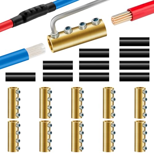 10PCS 6-10AWG 6 8 10 Gauge Wire Connector Nut Kit, 80Amp Screw Quick Wiring Connection Terminal, Splicing Quick Wire Connectors, Circuit Wire Butt Bras Connector with Heat Shrink Tube Wrench