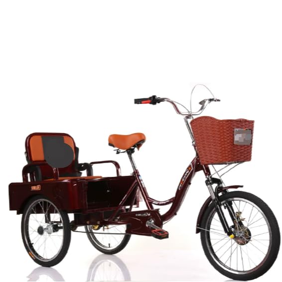 Triciclo para adultos con asiento para pasajero, bicicleta de paseo de 3 ruedas ideal para paseos familiares. Cuenta con altura ajustable, capacidad de carga de 200 kg, frenos de mano y accesorios.