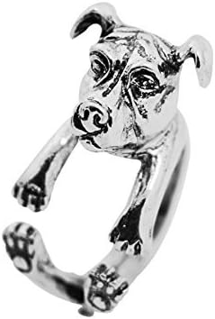 Pitbull Charm Ring Pit Bull Wrap Rings Dog Breed Ring (Antique Silver)