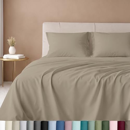 Image of California Design Den Luxury King Size Sheet Set - 100% Cotton, 600 Thread Count Deep Pocket King Sheets, Hotel-Quality Bedding with Sateen Weave (Cool Taupe)