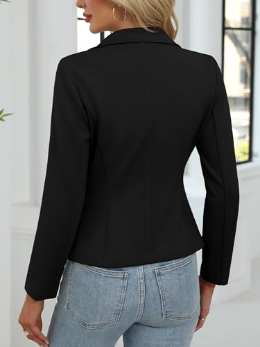 ELLEVEN Women's Casual Stretchy Knit Blazer,Lightweight Slim Fit Jackets Long Sleeve Business Suit with Pockets3