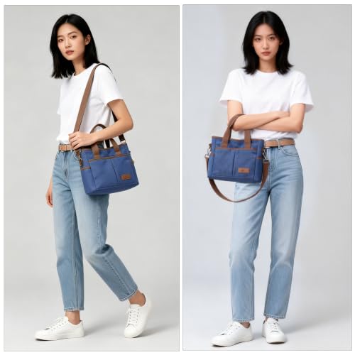 Image of Crossbody Bags for Women Trendy Small Canvas Hobo Tote Top-handle Handbag Multi-pocket Casual Going Out Purse Satchel