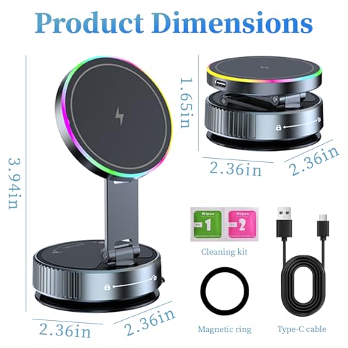 Car Phone Mount Charger, 15W Fast Charging Magnetic Suction Phone Holder - image 8