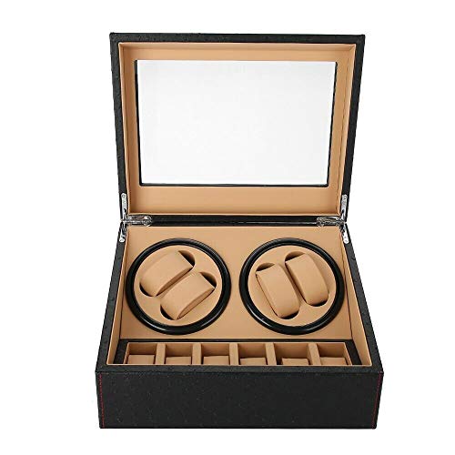 Donened - Caja giratoria de reloj automática, caja de 4 + 6 relojes, enrollador mecánico, automático, Classic Watch Winder, Negro