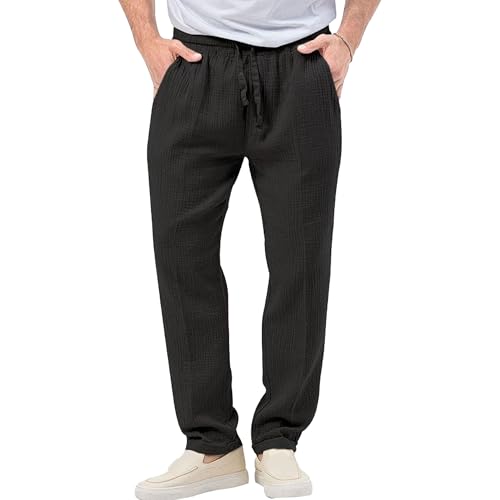 Men's Comfort Lightweight Linen Trousers Casual Loose Linen Beach Pants Yoga Lounge Cotton Stretch Slack