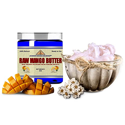 Ancient Health Remedies Organic Unrefined Raw Mango Butter Jar/Blocks Bulk, Light Mango Aroma, Non-Greasy Base For Beauty, Skin Moisturizing, Diy Base For Body Butter & Hand Creams (8 Ozjar) #TOP1