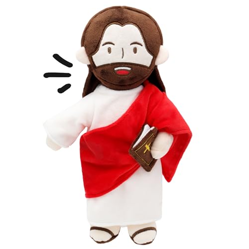 Yelakey Jesus Plush Speaks 20 of Bible Verses and 3 of Bible Music Jesus Stuffed Doll to Teach Suitable for Church Sunday School Religious Easter (RED)