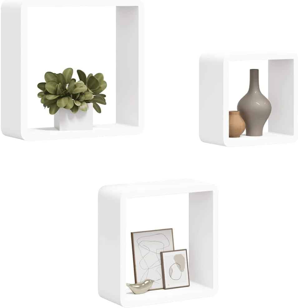 Wall Cube Shelf Set of 3, White MDF Floating Shelves for Room Decor, Modern Square Design, Living Room Bedroom Bathroom, 11x11x3.9 Inch