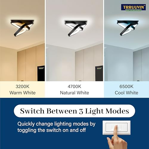 Image of Designer LED Ceiling Light Accumulative 50W Modern 3D Flush Mount | 3 Color Modes | CRI 97 | Decorative Light for Bedroom Living Room Hallway Office (Square PRO)