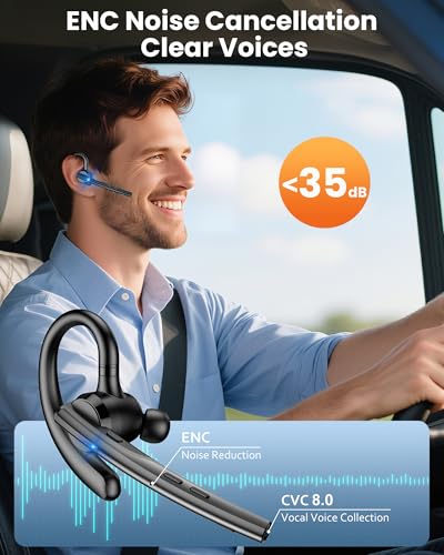 Image of New Bee Bluetooth Headset V5.1 72H Talk Time Dual Mic with Mute Button for Business, Wireless Hand-Free Bluetooth Earpiece with 500mAh Charging Case for Cell Phone Calls Trucker Driver Laptop