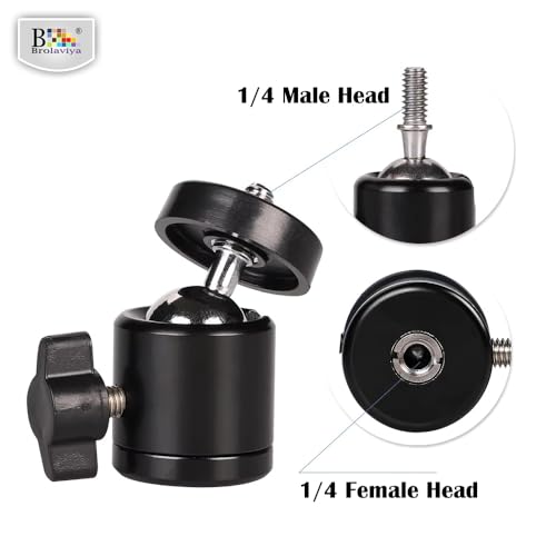 Image of BROLAVIYA 2 Pack Ball Head, 360 Degree Aluminum Alloy Rotating Swivel Tripod Ball Head with 1 /4 inch Screw Thread Head for Cameras, Camcorders, Smart Phone, Gopro, LED Video Light, Black