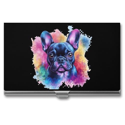 Watercolor French Bulldog Business Card Holder Alloy Multi Wallet Credit Card ID Pocket Name Case