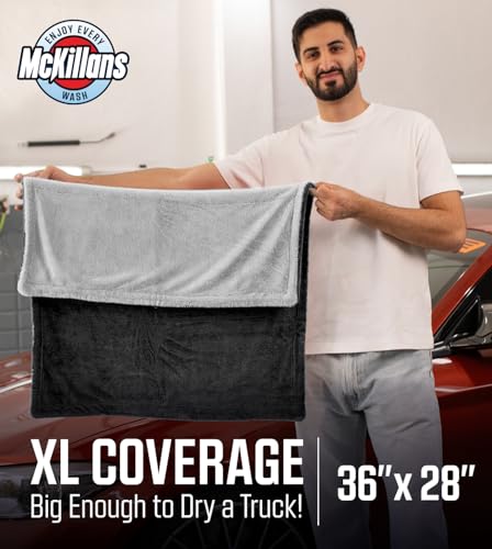 Image of McKillans Extra Large Dual-Color Car Drying Towel XL - Edgeless & Ultra Soft & Absorbent - 36 inch x 28 inch - 1200 GSM Twisted Loop Microfiber Towel for Cars - Drying Towel Car Detailing - Car Wash Towels