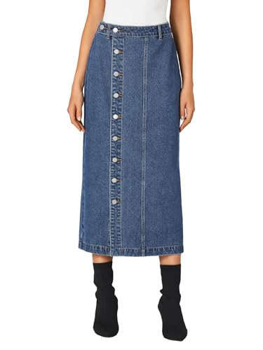 KIFOVEN Women's Casual Slit Jean Midi Skirt High Waist Button Up Denim Skirt2