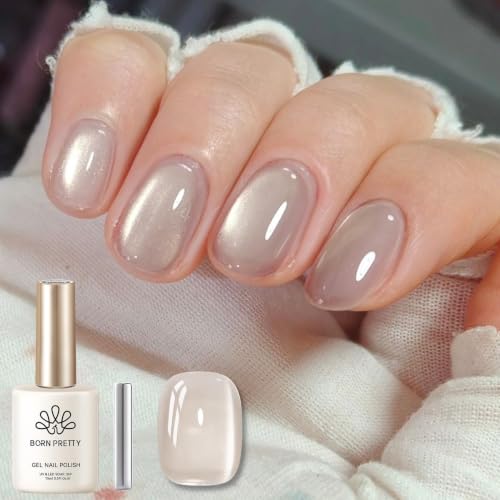Born Pretty Esmalte Semipermanente Magnético, 15ml Esmalte Gel Ojo de Gato Translúcido Tono Desnudo con Purpurina, Soak Off U V/LED para Salón y Hogar