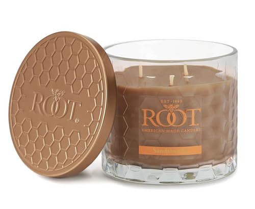 Root Candles Scented Candles Honeycomb Glass Premium Handcrafted Beeswax Blend 3-Wick Candle, 12-Ounce, Sandalwood