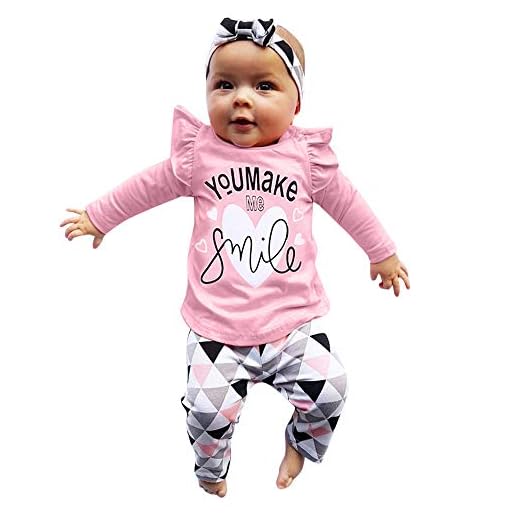 DAY8 Vêtement Bébé Fille Hiver Ensemble Bébé Fille Naissance 0-24 Mois Pyjama Bébé Fille Manche Longue Manteau Chemise Haut Top Sweat T Shirt Blouse + Pantalon + Bandeau (80(6-12 Mois), Rose)