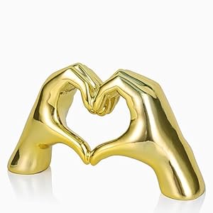DOVDOV Gouden Hart en Hand Sculptuur Woondecoratie – Boheemse Bruiloft Decor voor Avant Garde Kamer, Salontafel, Kantoor, Woonkamer, Slaapkamer, Boekenplank