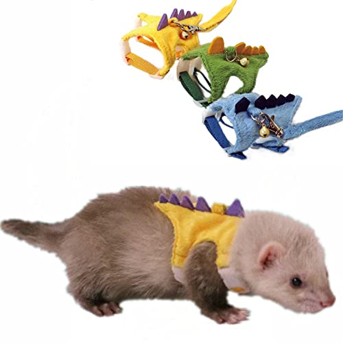 Ferret Harness and Leash - Soft Fleece Small Pet Dinosaur Shape Harness with Safe Bell, No Pull Comfort Padded Vest for Ferret, Guinea Pigs, Chinchilla and Similar Small Animals (3 Pack-Dinosaur)