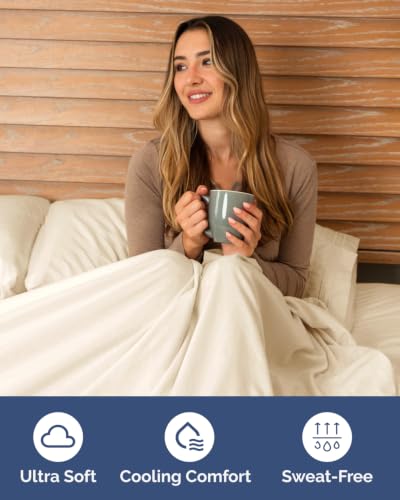 Image of Flex Top Split Head King 6 Piece Sheet Set - Soft & Cooling - Off White | Ultra Soft Hotel Luxury Bedding Set w / 8-16 Inch Deep Pockets, 1 Flat & 1 Split-Head Fitted Sheet & 4 Pillowcases, Fade Free